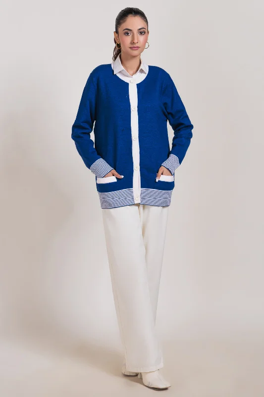 Sports Pants BLUE-ROUND NECK FULL SLEEVES CARDIGAN SWEATER (24X-031-66)