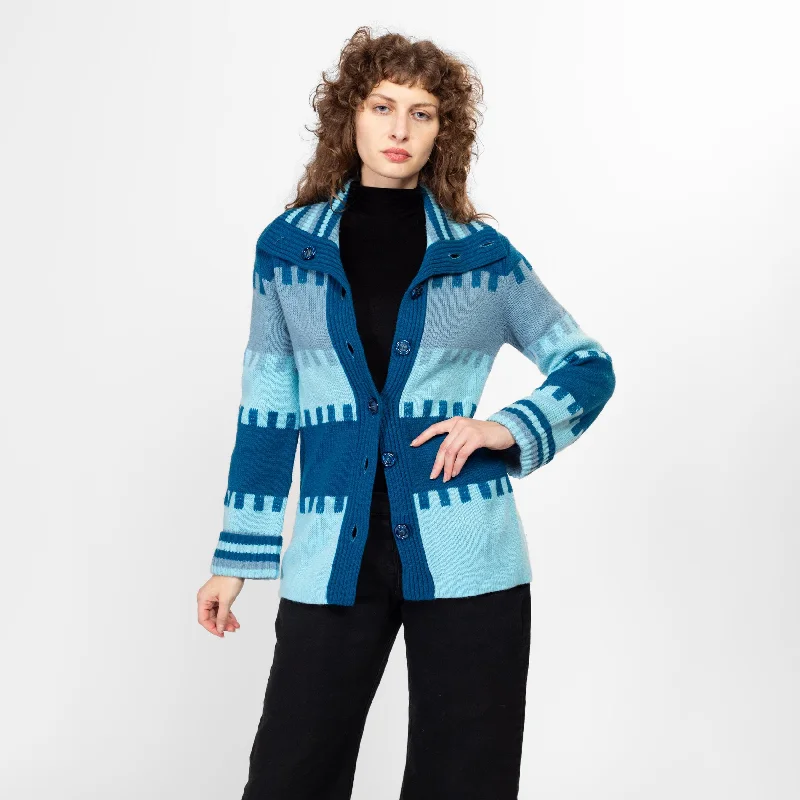 Urban Shirts Small 70s Blue Striped Gradient Knit Cardigan