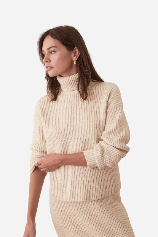 Wool Pants Marine Layer Isla Knit Turtleneck in Cream