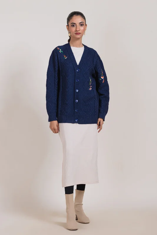 Casual Chic NAVY-V-NECK FULL SLEEVES CARDIGAN SWEATER (24X-042-66)