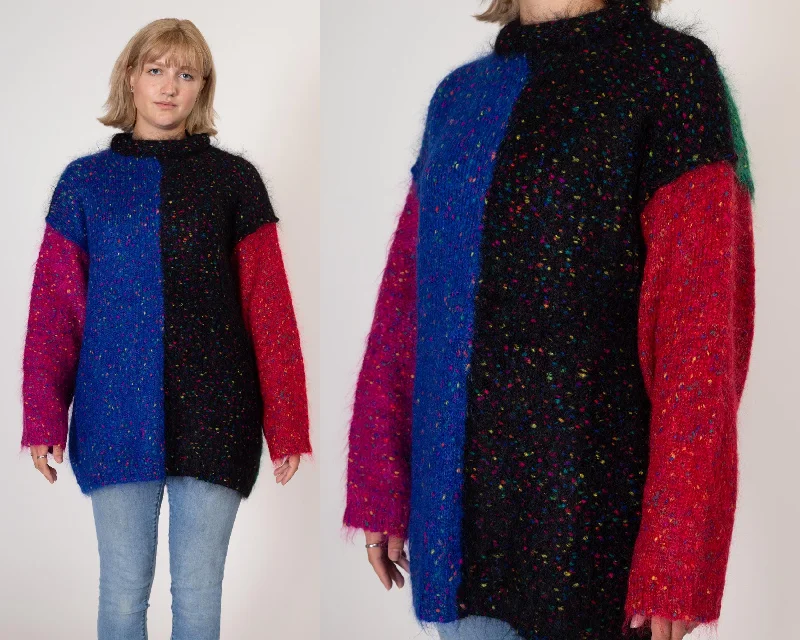 Street-inspired Large 90s Mohair Color Block Sweater