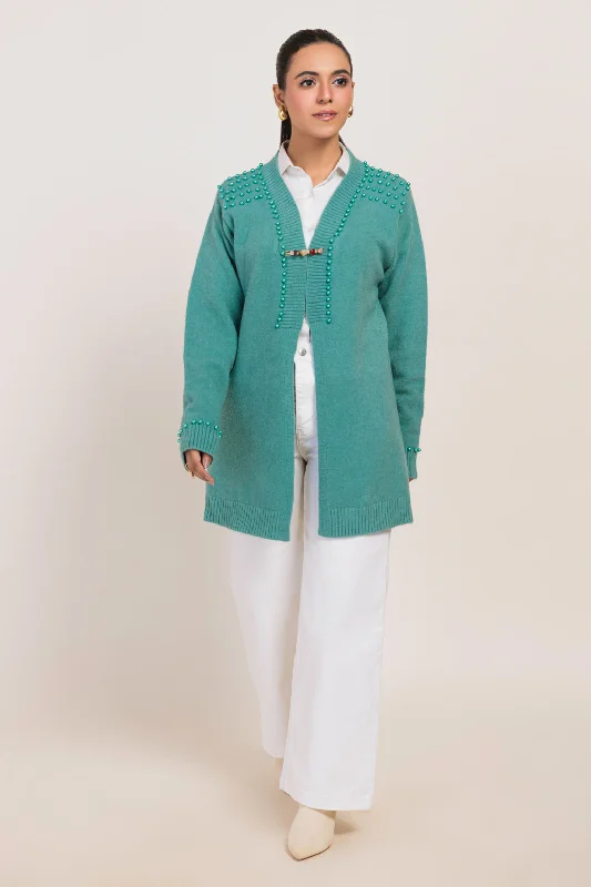 Easy Fit AQ-GREEN-V-NECK FULL SLEEVES CARDIGAN SWEATER (24X-093-66)