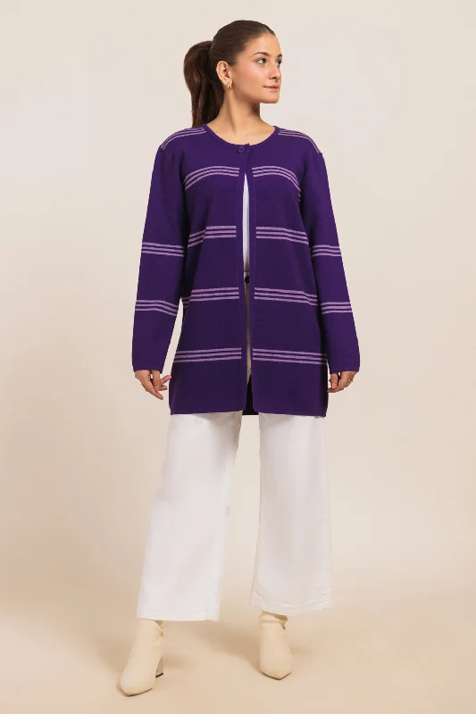 Classic Hoodies PURPLE-ROUND NECK FULL SLEEVES CARDIGAN SWEATER (24X-090-66)