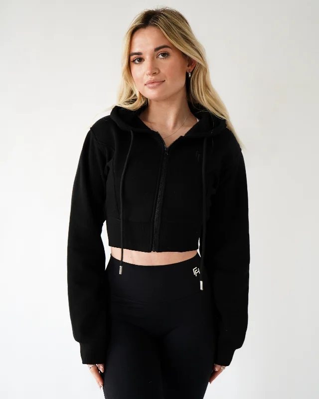 Active Gear Lounge Cropped Zip-Up Hoodie - Black