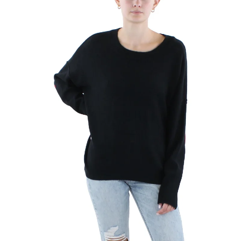 CeCe Womens Embroidered Ribbed Trim Pullover Sweater