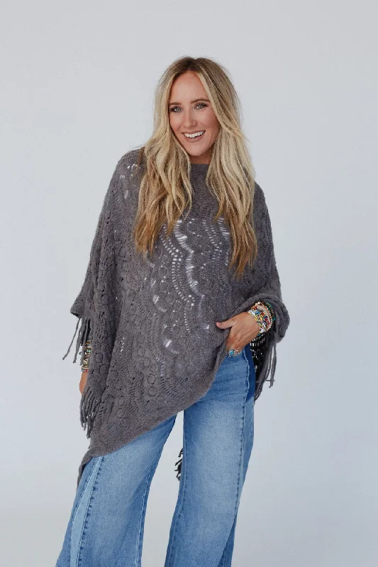 Funky Socks Sea Beyond Lace Poncho - Gray