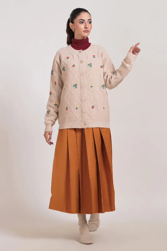 Laid-Back Style M-BEIGE-ROUND NECK FULL SLEEVES CARDIGAN SWEATER (24X-033-66)