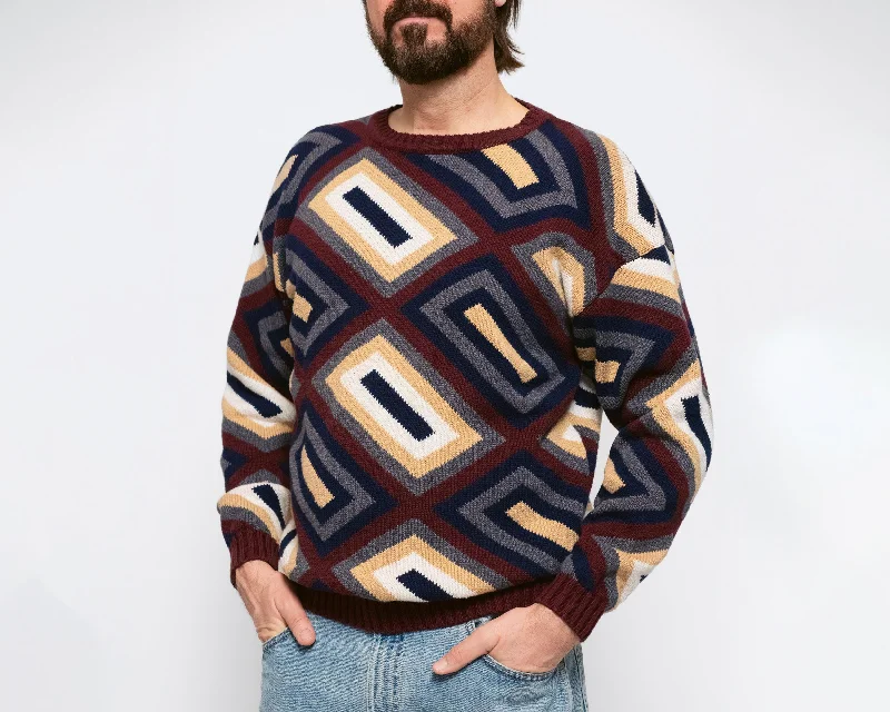Relaxed Looks Med-Lrg 90s Geometric Earth Tone Knit Sweater