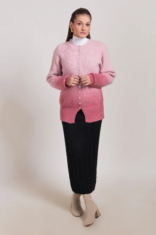 Light Jackets D-PINK-ROUND NECK FULL SLEEVES CARDIGAN SWEATER (24X-030-66)