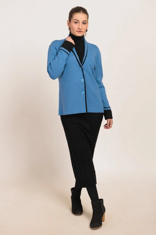 Soft Layers BLUE-SHAWL COLLAR FULL SLEEVES CARDIGAN SWEATER (24X-057-66)