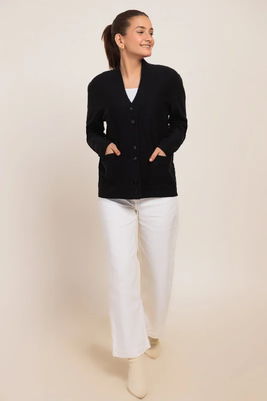 Versatile Wardrobe BLACK-V-NECK FULL SLEEVES CARDIGAN SWEATER (24X-058-66)