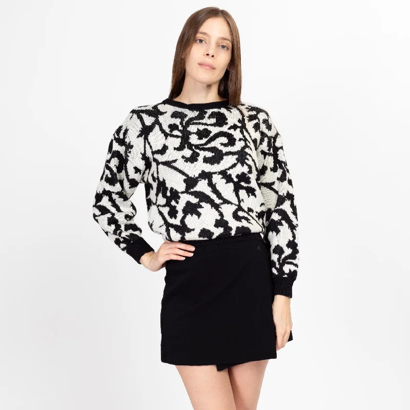 Wool Sweaters Medium 80s Black & White Vine Sweater