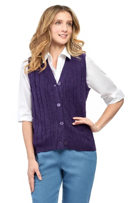 Casual Trends Women's Button Front Cable Cardigan Sweater Vest – Button Up Styling in a Timeless Cable Knit