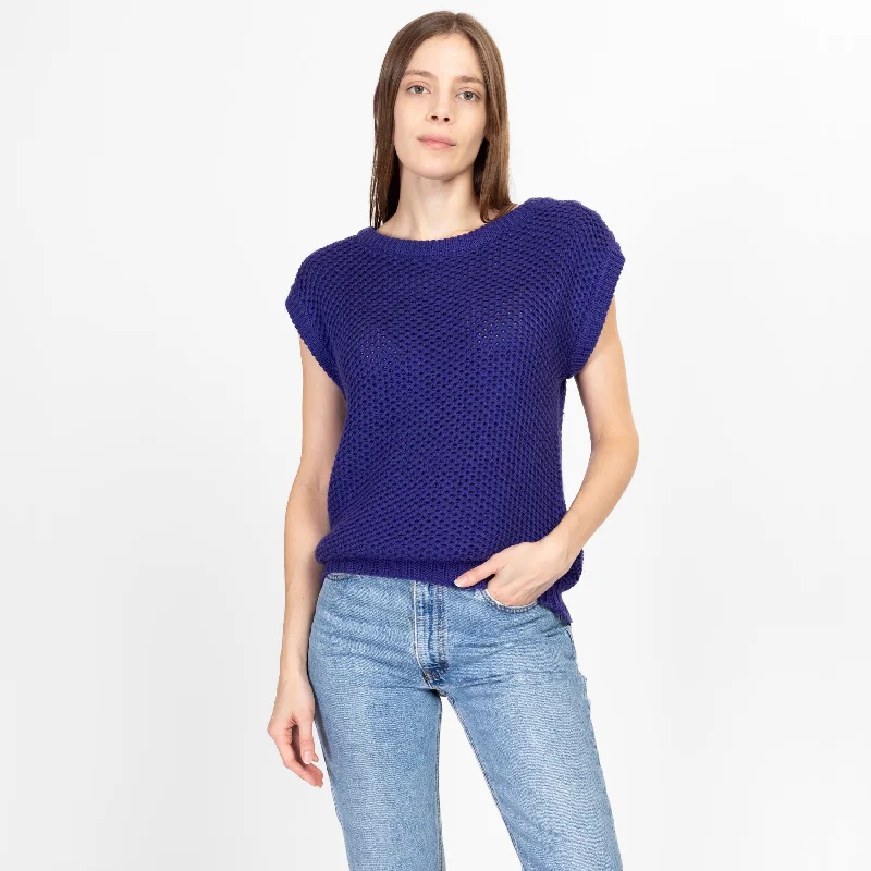 High-neck Sweaters Medium 80s Indigo Soft Knit Cap Sleeve Top