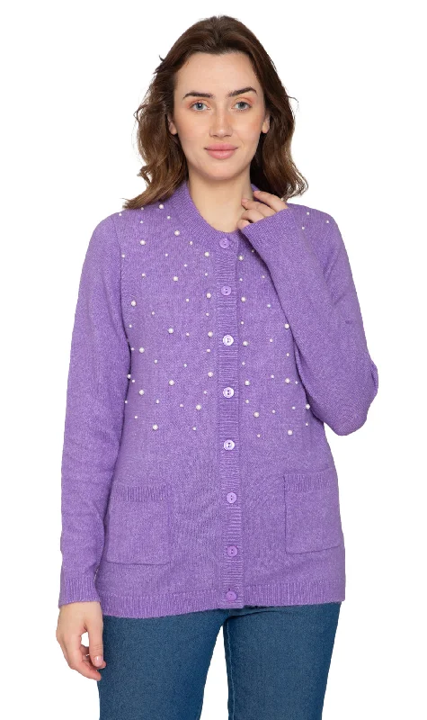 High-end Sneakers Women's Faux Pearl Cardigan – Luxe Beaded Sweater in a Soft Knit
