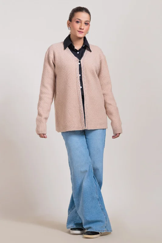 Active Essentials BEIGE-V-NECK FULL SLEEVES CARDIGAN SWEATER (24X-034-66)