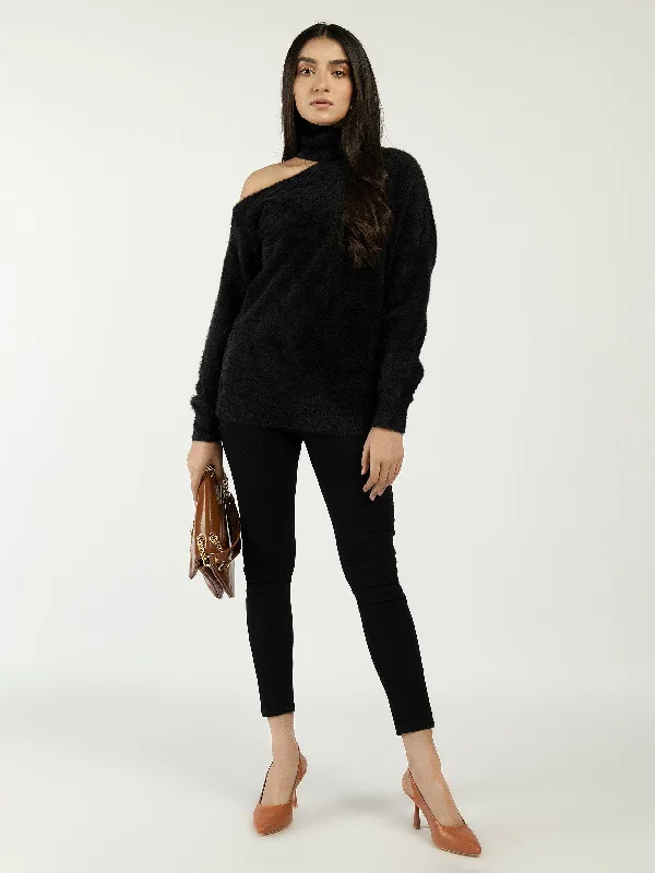 Utility Vests Cut Out High Neck Sweater