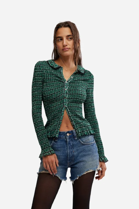 Trendy Styles Free People Caught A Feeling Cardi in Green Combo