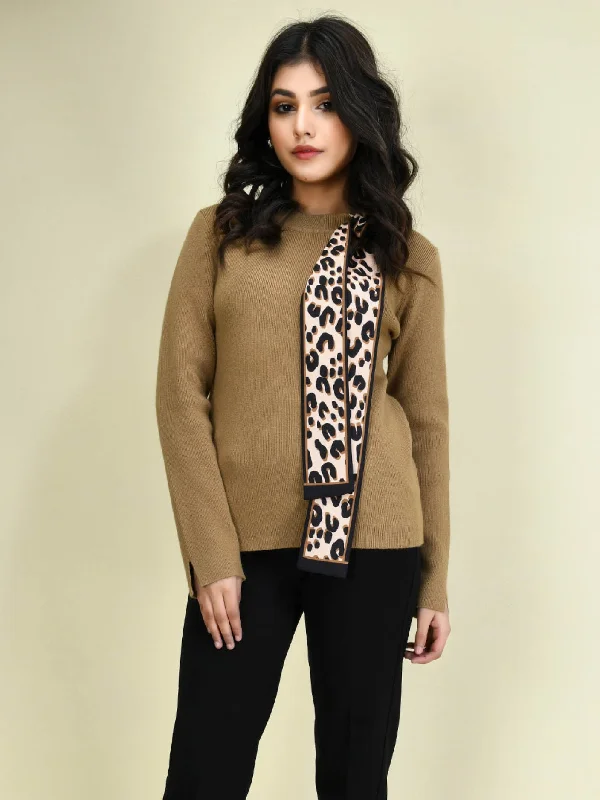 Leather Bags Tie Knitted Sweater