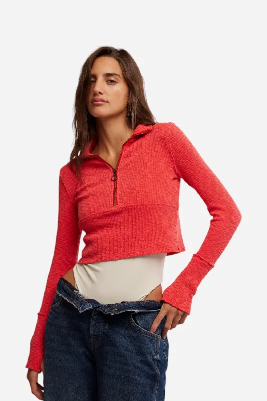 Smart Looks Free People Midnight Half Zip in High Risk Red