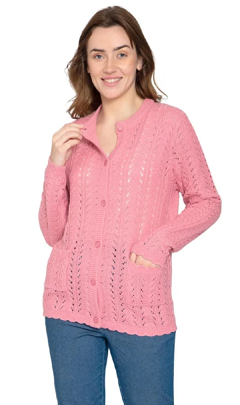 High-fashion Looks Women's Button Front Pointelle Cardigan – A Textural Layer in So-Soft Acrylic