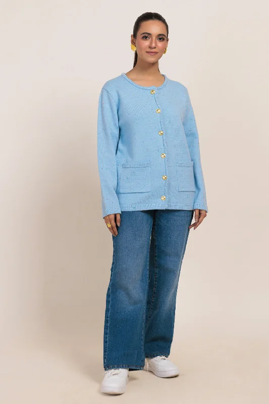 Fashion Vests SKY-BLUE-ROUND NECK FULL SLEEVES CARDIGAN SWEATER (24X-052-66)