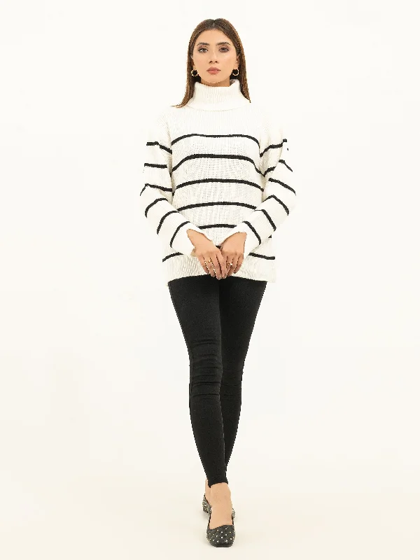 Slim-fit Jeans Striped Turtle Neck Sweater