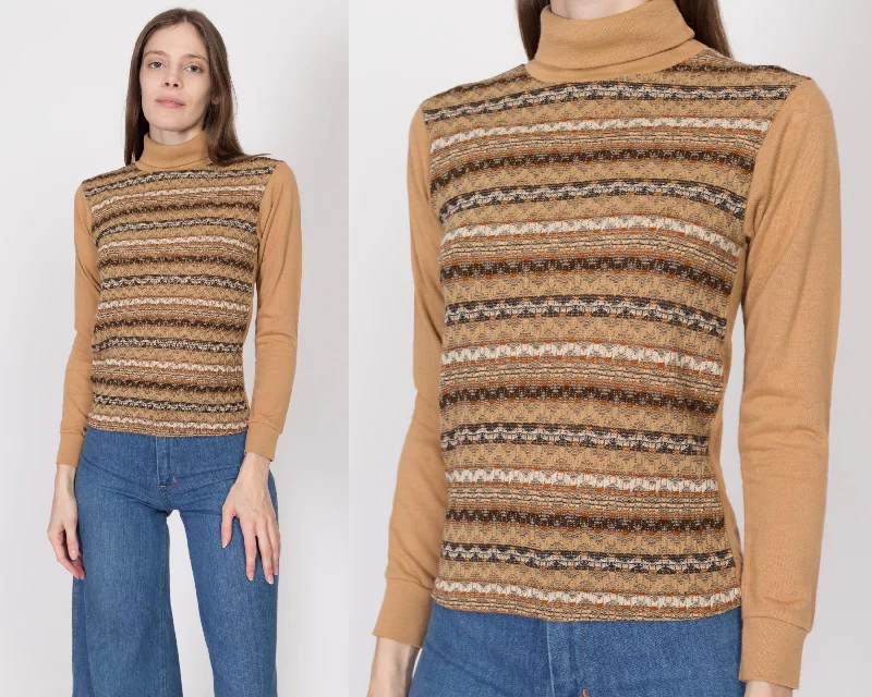 Relaxed Pants XS 70s Earth Tone Knit Turtleneck Top