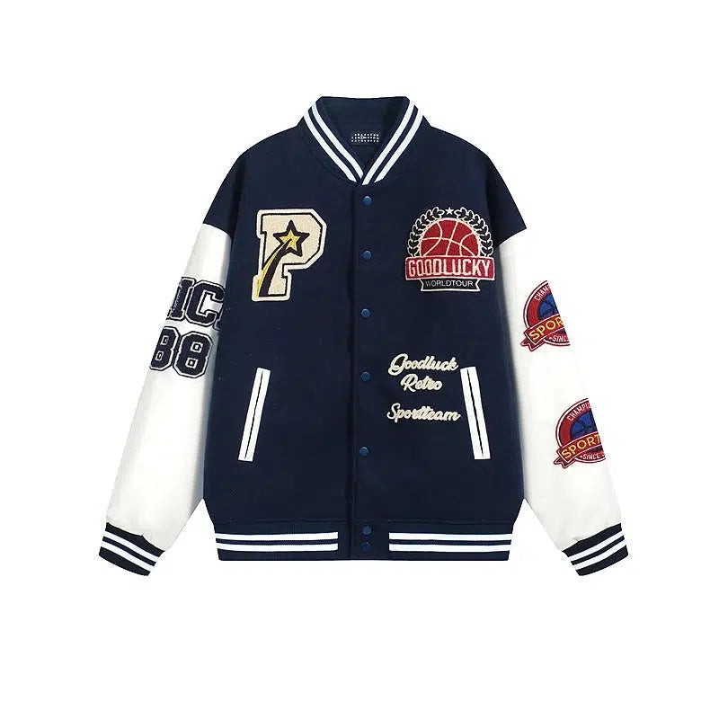 Funky Socks Retro Embroidered Letter Baseball Jackets