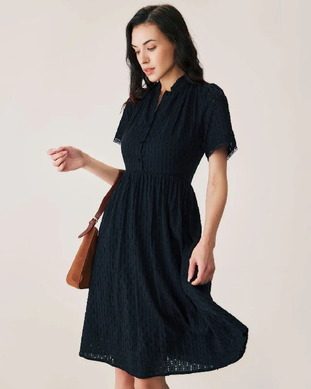 Designer Ties Black Lace Button Midi Dress
