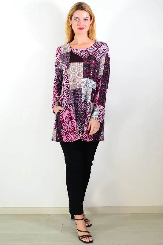 Timeless Apparel Pink Abstract Print Fleece Tunic Top