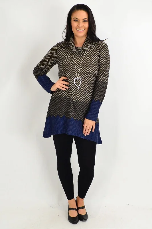 Functional Fashion Blue Zig Zag Roll Neck Winter Tunic