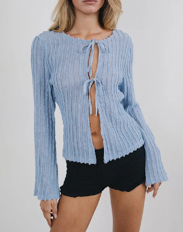 Relaxed Wardrobe Araceli Tie Front Cardigan in Crinkle Blue
