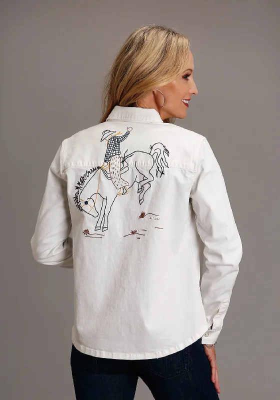 All-Purpose Wear Stetson Womens Horserider Stitch Cream Cotton Blend L/S Shirt