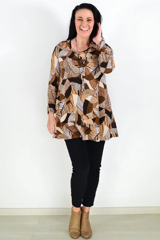 Trendy Styles Winter Leaves Brown Fleece Tunic Top