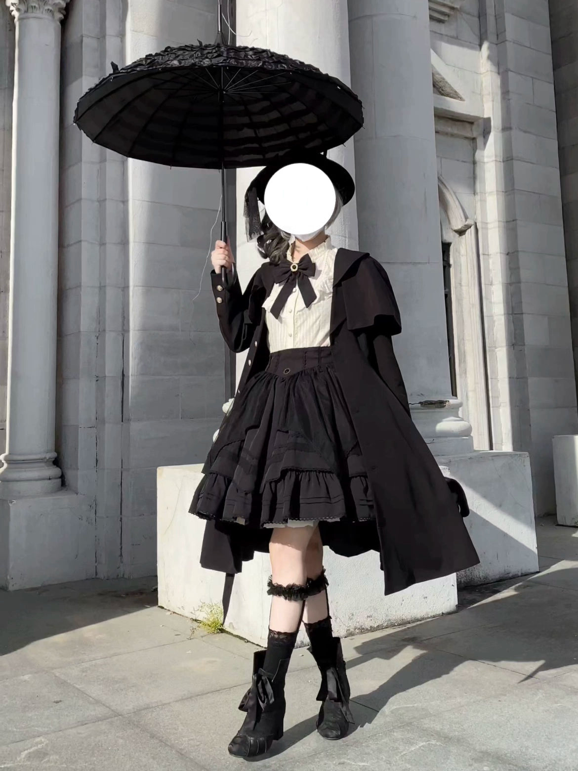 Designer Outerwear Uncle Wall Original~Rich Heiress~Elegant Black Lolita Coat with Detachable Cape