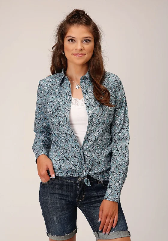 Versatile Wardrobe Roper Womens Peacock Paisley Blue 100% Cotton L/S Shirt