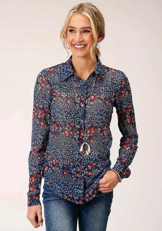 Lightwear Options Roper Womens Blue Polyester L/S Shirt