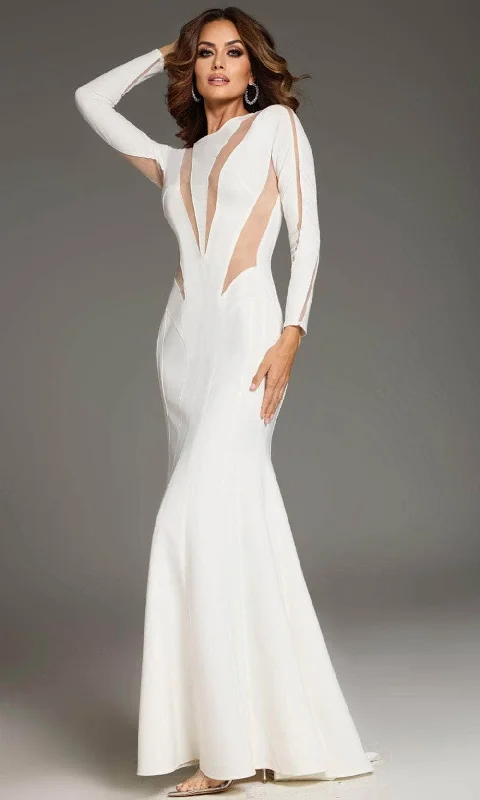 Functional Wear Jovani 37671 - Sheer Accented Long Sleeve Prom Gown