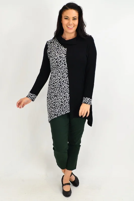 Everyday Essentials White Leopard Cuff Tunic Top