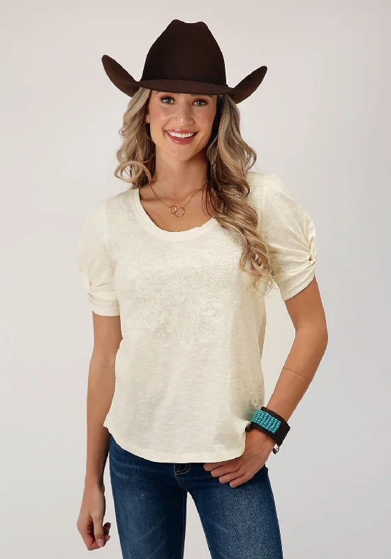 Designer Gloves Roper Womens Twisted Cuff White 100% Cotton S/S T-Shirt