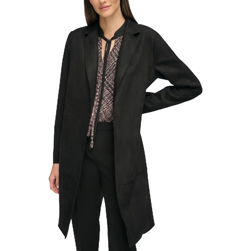 Athleisure Wear Womens Faux Suede Office Open-Front Blazer