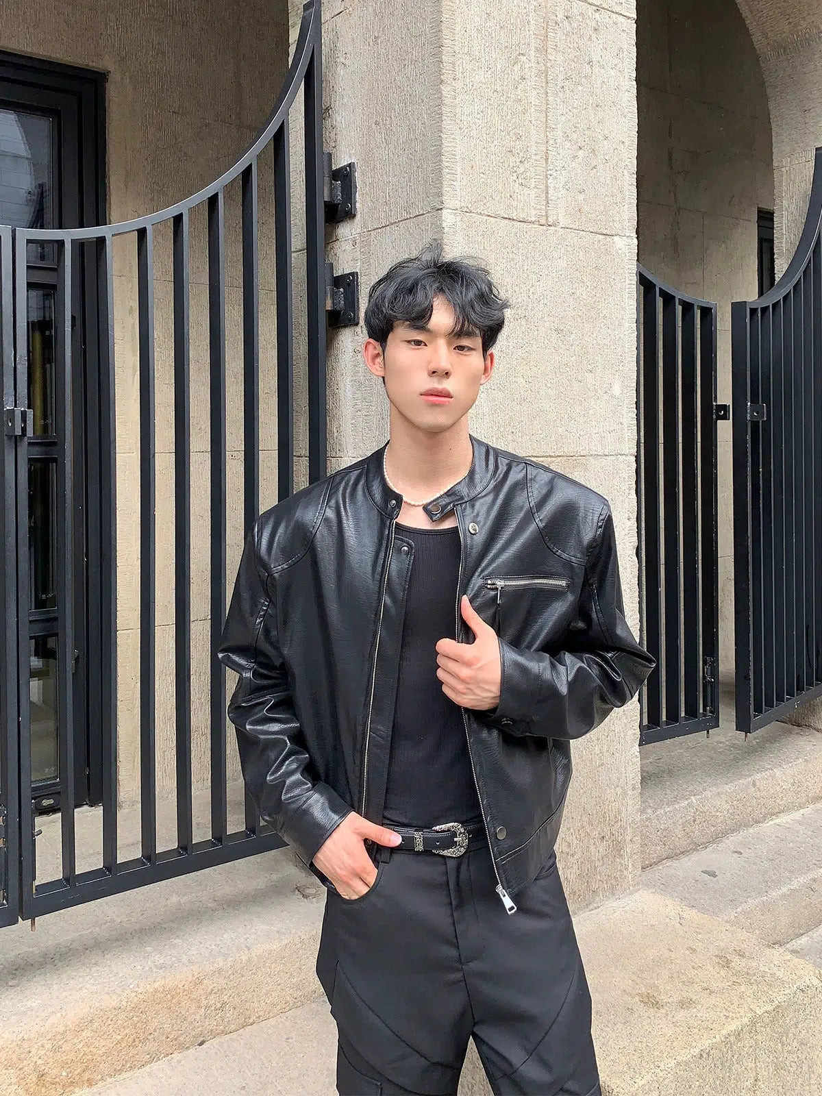 Outdoor Essentials Wear Zip Up Leather Jacket
