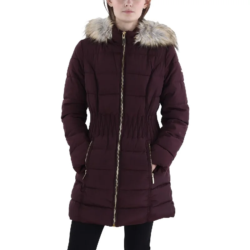 Printed Shirts Womens Faux Fur Trim Hooded Puffer Jacket