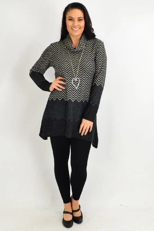 Casual Jackets Grey Zig Zag Roll Neck Winter Tunic