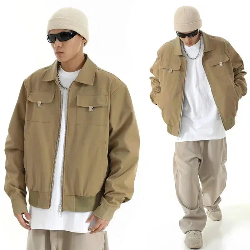 Business Attire Lapel Versatile Zip-Up Utility Jacket