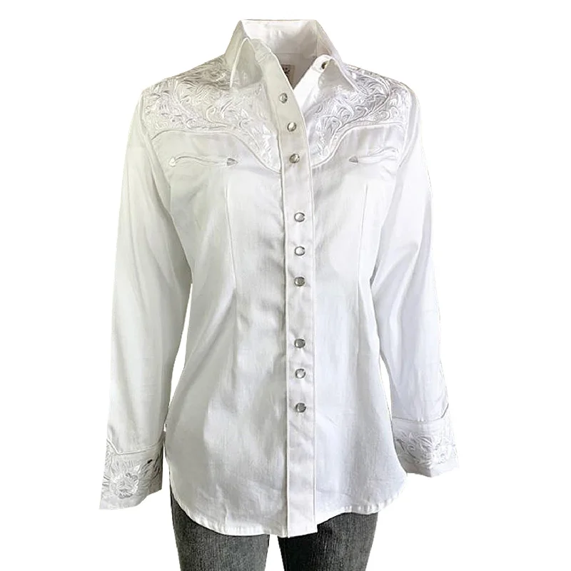 Everyday Apparel Rockmount Womens White/White 100% Cotton Vintage Tooling Embroidery L/S Shirt