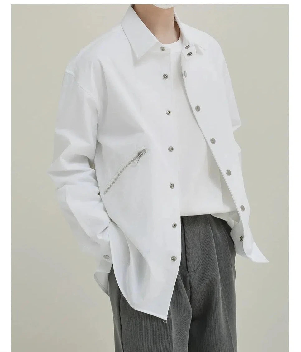 Graphic Tees Double-Layered Button-Down Shirt with Zipper Detail
