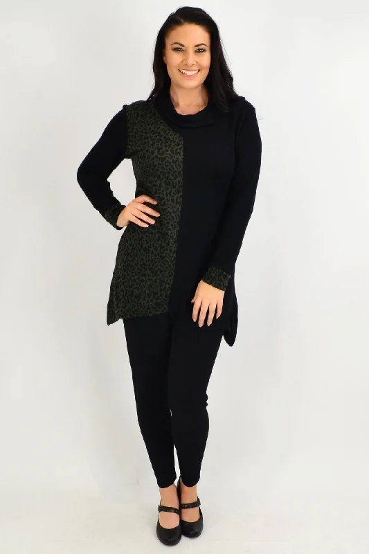 Timeless Style Olive Leopard Cuff Tunic Top