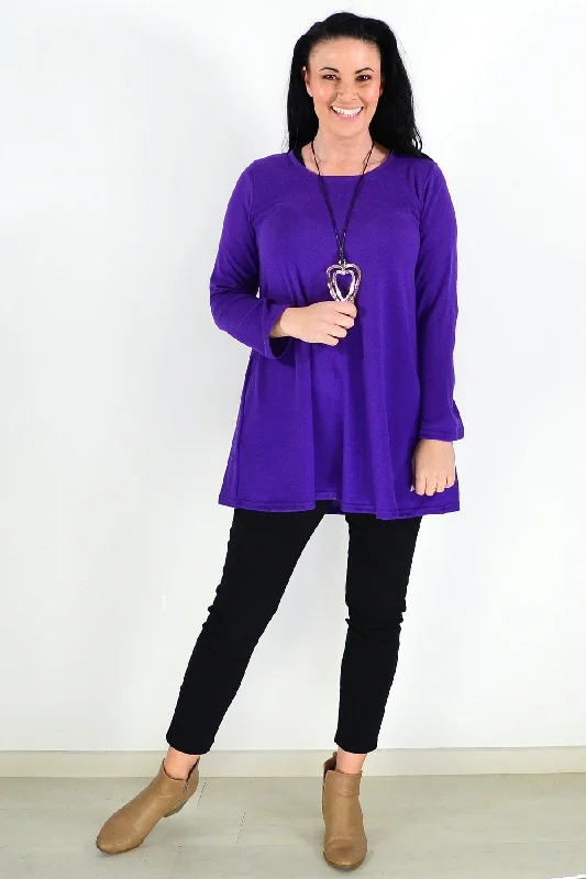 Comfy Hoodies Purple Full Sleeve Fleece Tunic Top